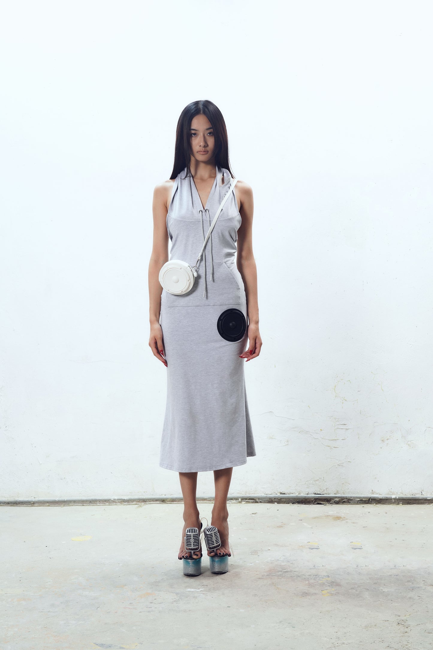 Speaker Component Distressed Hoodie Dress