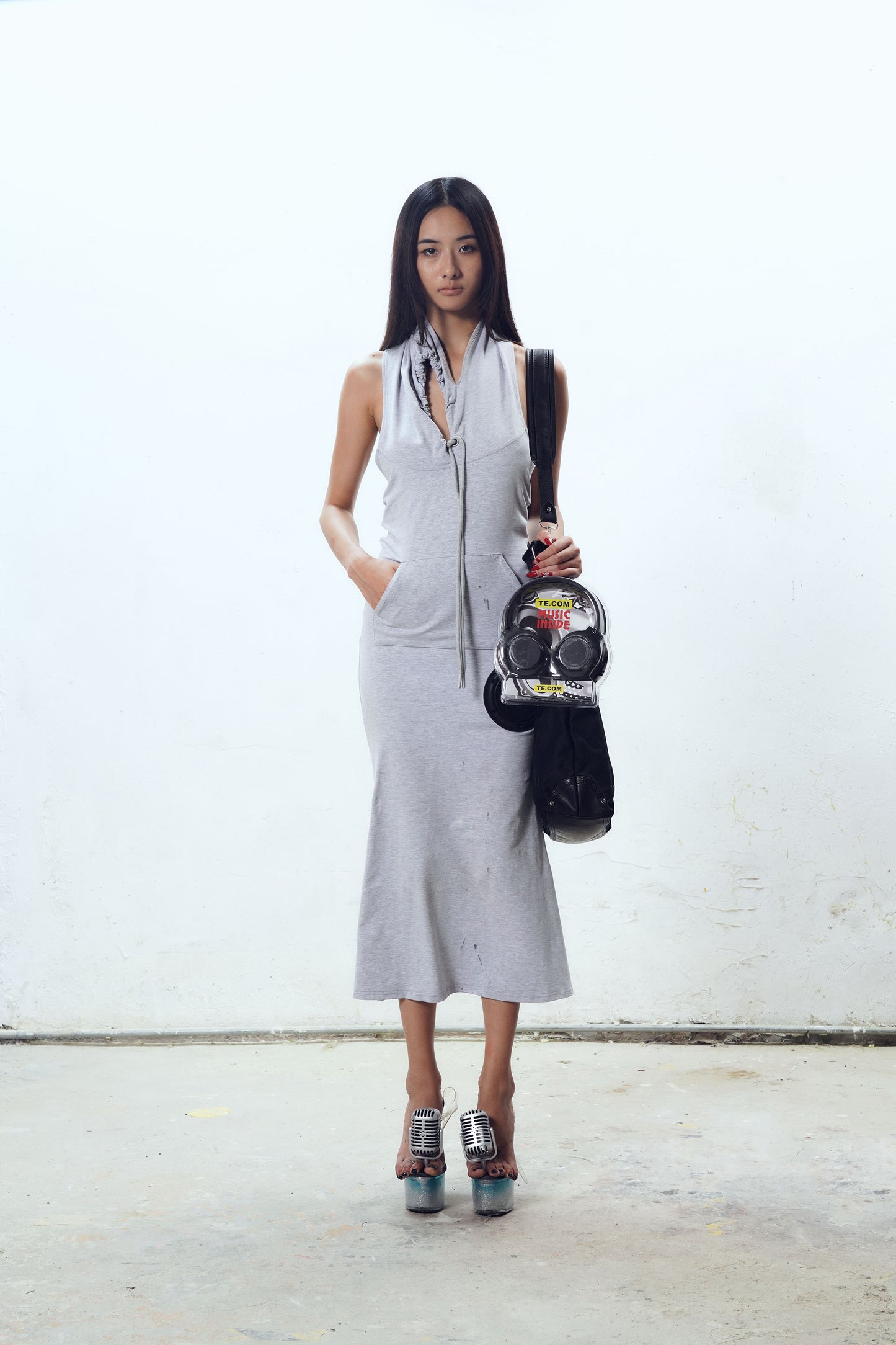Speaker Component Distressed Hoodie Dress