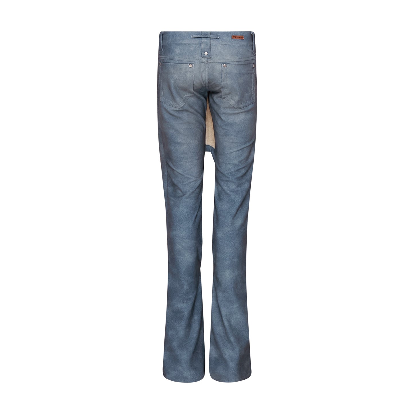 Denim-Pattern Special-Cut Shearling Leather Pants